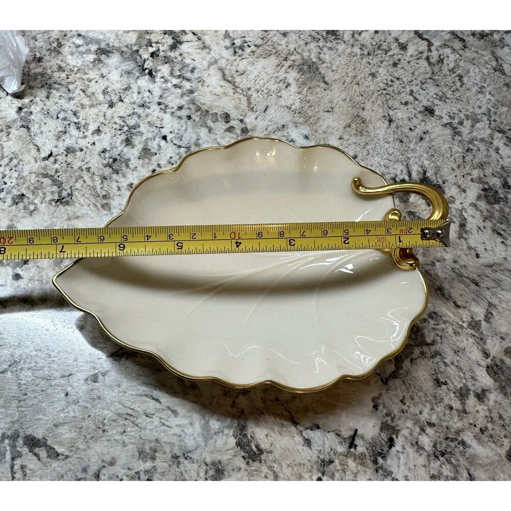 Vintage Lenox Hand Decorated With 24K Gold China Leaf Shaped Candy Dish